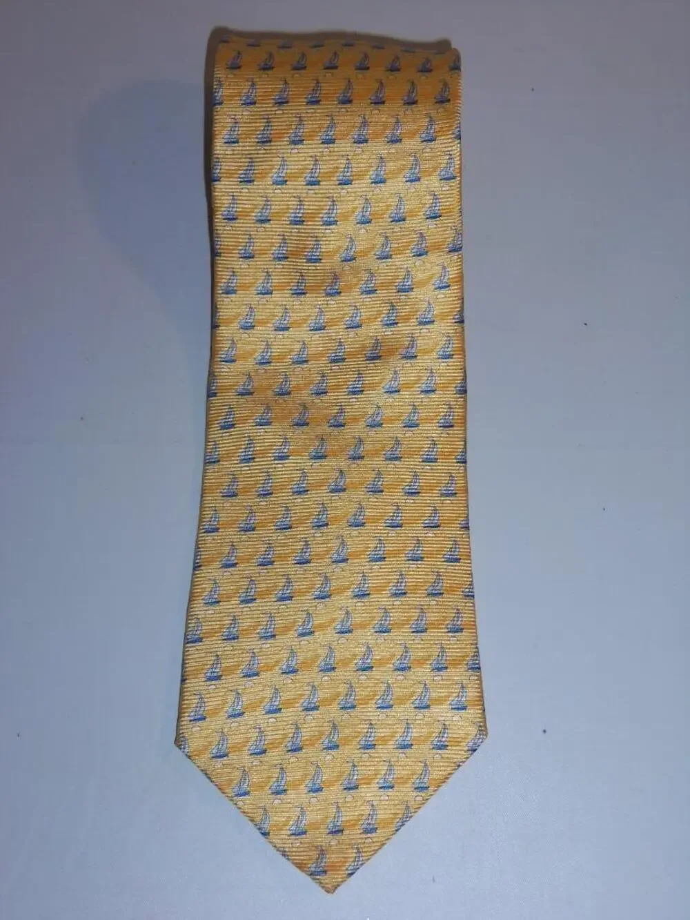 Tommy Hilfiger Sailboat Tie 100% Silk Italy Yellow Blue -0315T14